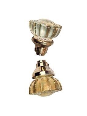 Vintage Set of 2 Glass & Brass Door Knob With Fluted Design